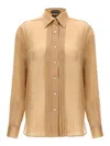 Tom Ford Pleated Plastron Shirt In Beige