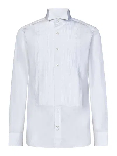Tom Ford Optical White Cotton Poplin Tuxedo Shirt