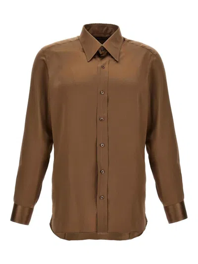 Tom Ford Charmeuse Shirt In Brown