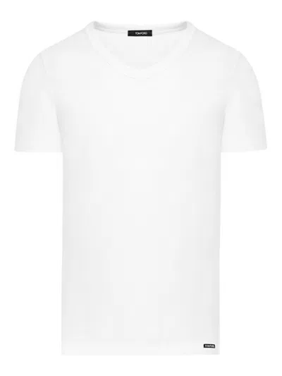 Tom Ford Lyocell Cotton Short Sleeve Crewneck T-shirt White