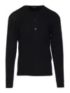 Tom Ford Long-sleeved Henley Top With Buttoned Placket And Fitted Silhouette In Black