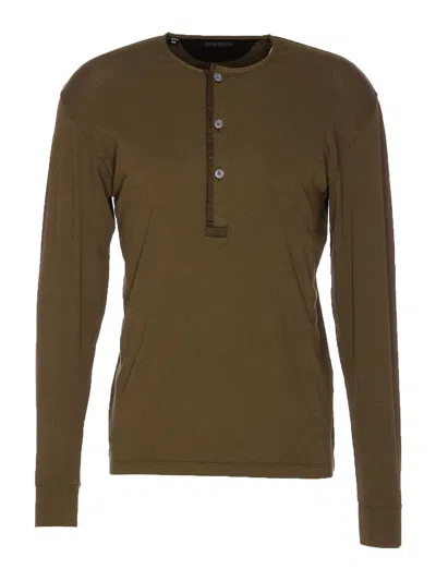 Tom Ford Ribbed Henley T-shirt In Brown