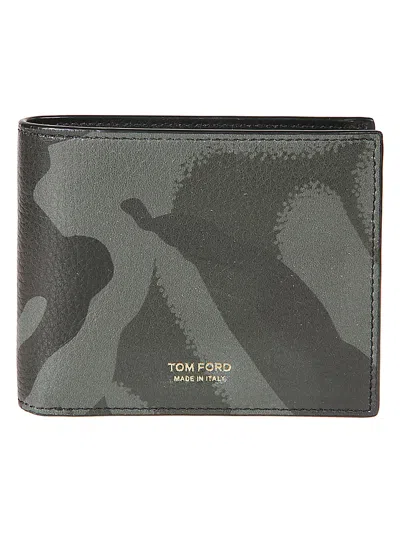 Tom Ford Camouflage Bill-fold Wallet In Dark Olive