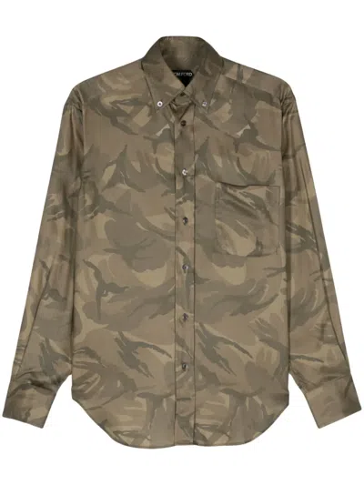 Tom Ford Camouflage-print Twill Shirt In Green