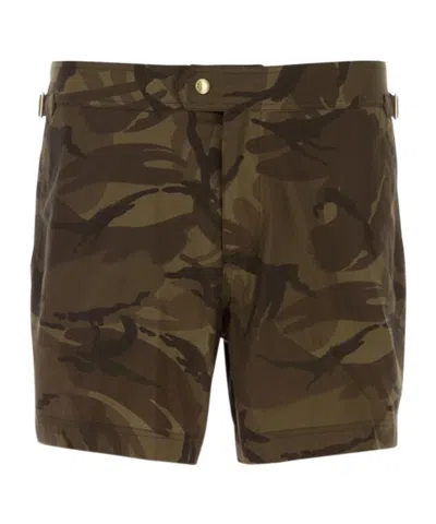 Tom Ford Camouflage Swim Trunks In Green