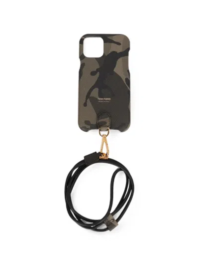 Tom Ford Camouflage-print Lanyard Phone Case In Brown