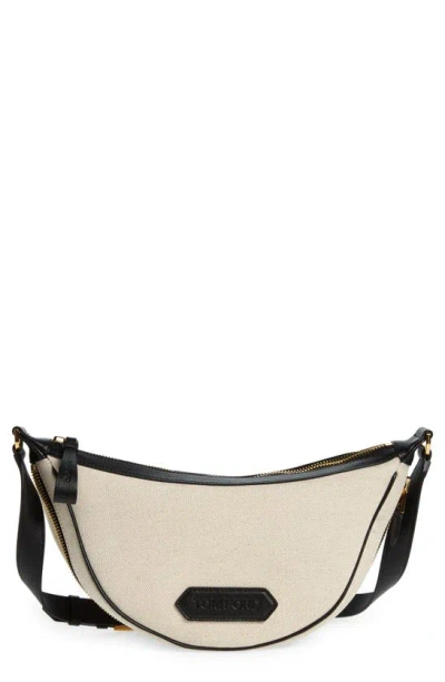 Tom Ford Leather-trimmed Canvas Messenger Bag In Neutrals