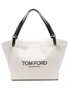 TOM FORD CANVAS AND LEATHER LARGE TOTE HANDBAG