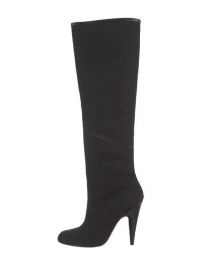 Pre-owned Tom Ford Canvas Leather Trim Embellishment Boots In Black