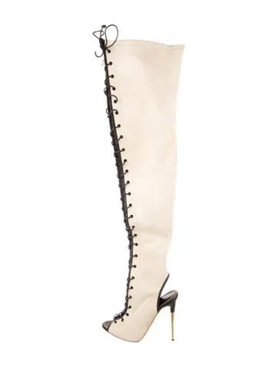 Pre-owned Tom Ford Canvas Leather Trim Embellishment Boots In Neutral
