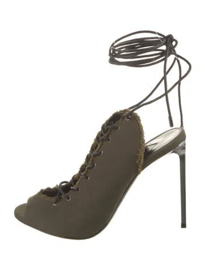 Pre-owned Tom Ford Canvas Raw-edge Trim Gladiator Sandals In Green