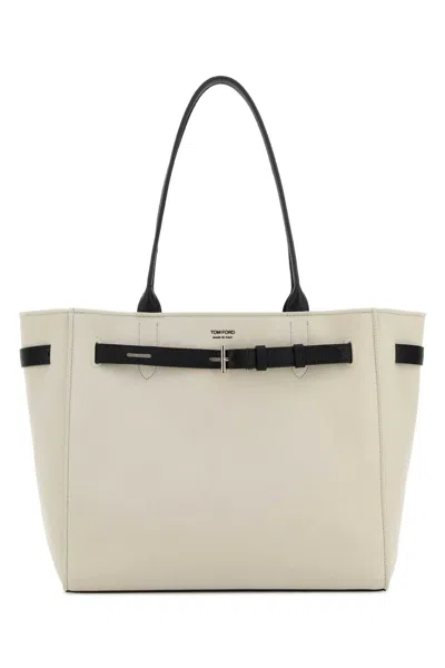 Tom Ford Canvas Tote With Leather Handles Tote Bag In Beige