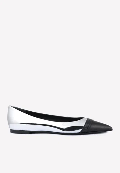Tom Ford Cap-toe Ballet Flats In Mirror Leather In Silver