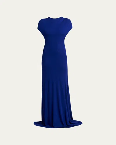 Tom Ford Cap-sleeve Backless Trumpet Gown In Blue