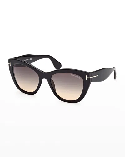 Tom Ford Cara Plastic Cat-eye Sunglasses In Shiny Black