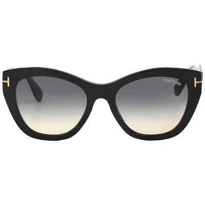 Pre-owned Tom Ford Cara Smoke Gradient Cat Eye Ladies Sunglasses Ft0940 01b 56 In Gray