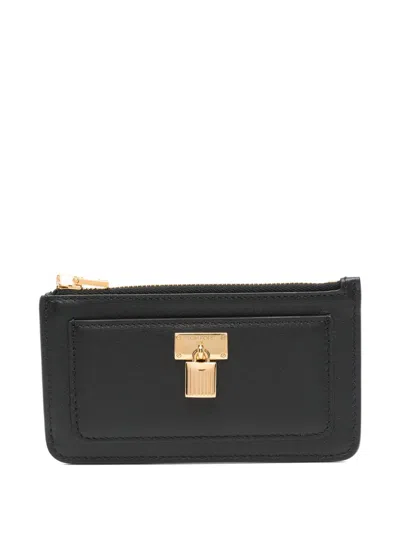 Tom Ford Natural Grain Leather Padlock Zipped Card Holder In Black