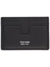 Tom Ford Black Card Holder With Embossed Lgoo Lettering On The Front And Money Clip In Grained Leather Man In Black