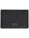 Tom Ford Black Card Holder With Embossed Lgoo Lettering On The Front And Money Clip In Grained Leather Man In Black