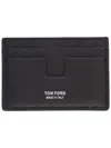 Tom Ford Black Card Holder With Embossed Lgoo Lettering On The Front And Money Clip In Grained Leather Man In Black
