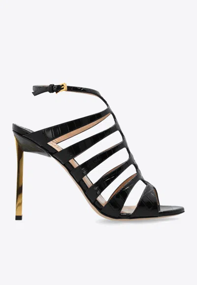 Tom Ford Carine Croc-effect Patent-leather Sandals In Black