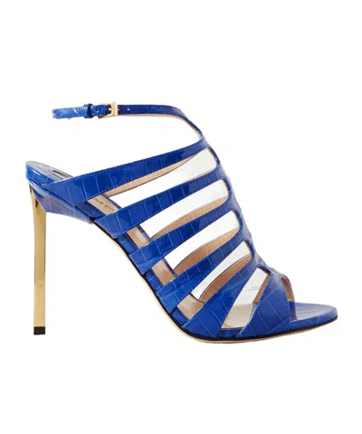 Tom Ford Carine Croc-effect Patent-leather Sandals In Blue