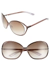 Tom Ford Carla 66mm Oversized Round Metal Sunglasses In Brown/brown