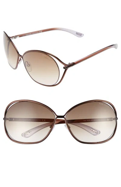 Tom Ford Carla 66mm Oversized Round Metal Sunglasses In Brown/brown