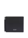Tom Ford Black Soft Grain Leather Money Clip Wallet In Blue