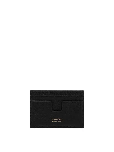 Tom Ford Black Card Holder With Embossed Lgoo Lettering On The Front And Money Clip In Grained Leather Man