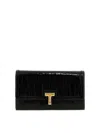 Tom Ford Wallis Flap Wallet In Shiny Croc-embossed Leather In Black