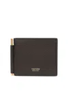 Tom Ford Garnet Leather And Gold Logo Card Holder In Black