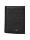 Tom Ford Black Card Holder With Embossed Logo Lettering On The Front In Grained Leather Man In Black