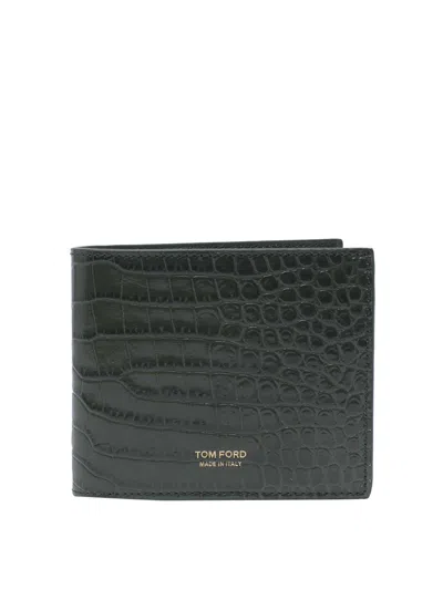 Tom Ford Croc T Line Wallet In Green