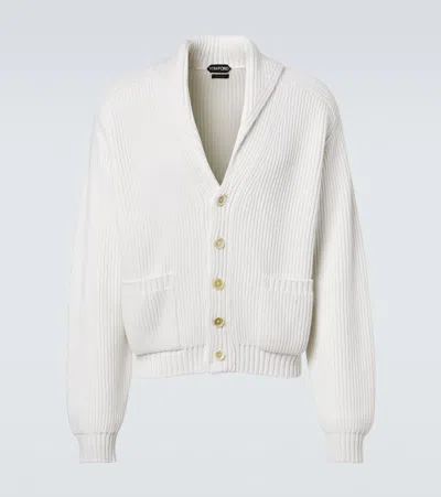 Tom Ford Ribbed Cashmere And Cotton-blend Cardigan In White