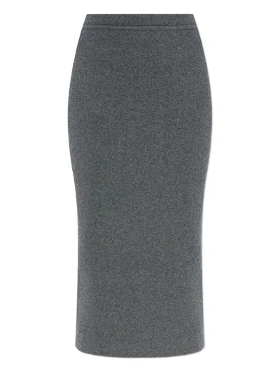 Tom Ford Ribbed Cashmere Midi Pencil Skirt In Gray