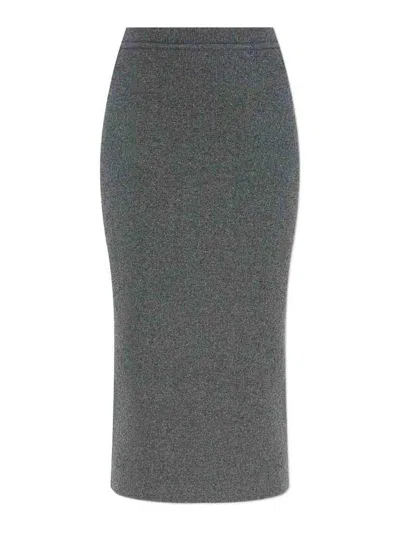 Tom Ford Ribbed Cashmere Midi Pencil Skirt In Gray