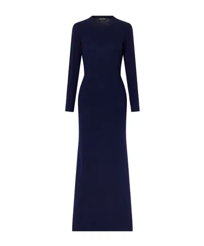 Tom Ford Cashmere And Cotton-blend Knitted Maxi Dress In Blue