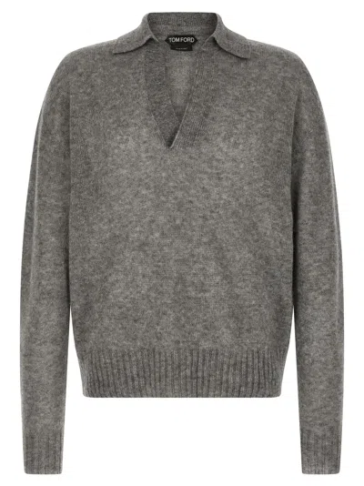 Tom Ford Cashmere And Silk Knit Polo Shirt In Charcoal