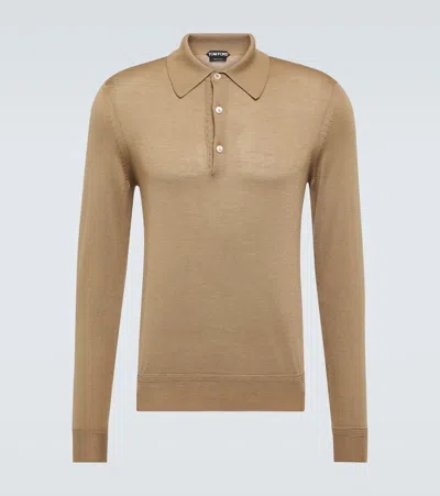 Tom Ford Cashmere And Silk Polo Shirt In Beige