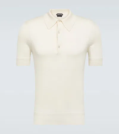 Tom Ford Ribbed Collar Polo Shirt In Cotton And Silk In White