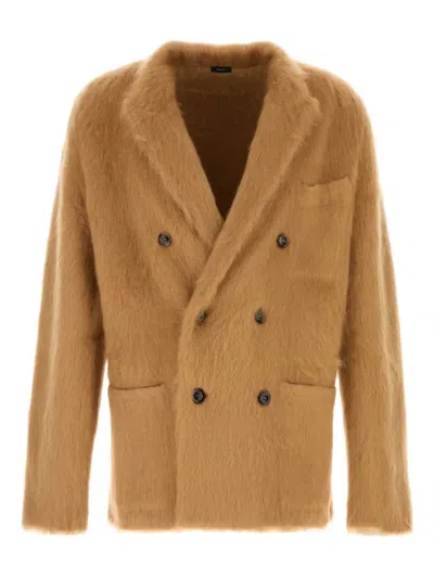 Tom Ford Double-breasted Cashmere Mohair Jacket In Neutral