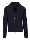 Tom Ford Silk Cardigan With Front Pockets And Shawl Collar In Blue