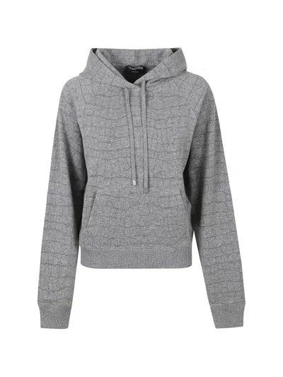 Tom Ford Cashmere Cotton Croco Jacquard Jersey Hoodie In Gray