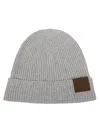 Tom Ford Light Grey Cashmere Hat With Ribbed Texture And Leather Patch In Gray