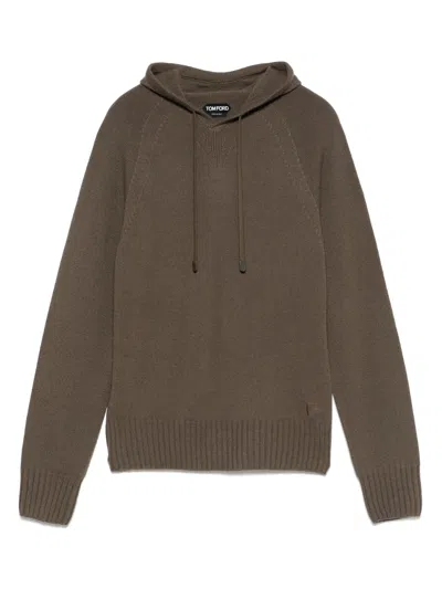Tom Ford Cashmere Knit Hooded Sweater In Brown