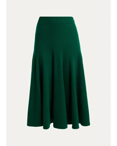 Tom Ford Cashmere Knit Midi Flare Skirt In Green