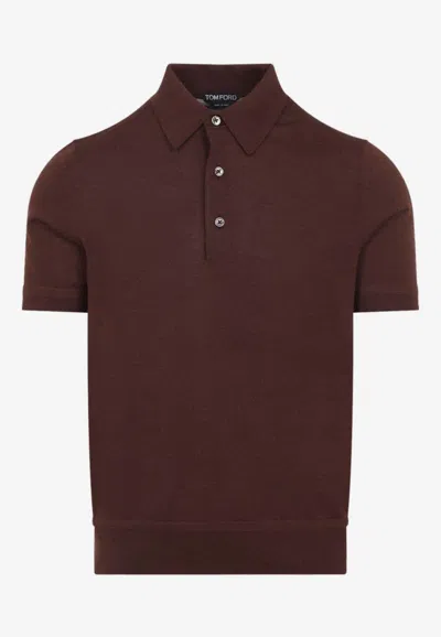 Tom Ford Cashmere Knit Polo T-shirt In Burgundy