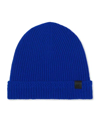 Tom Ford Cashmere Logo Beanie In Blue