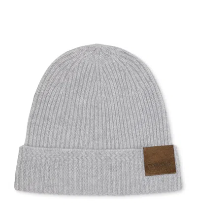 Tom Ford Cashmere Logo Beanie In Gray